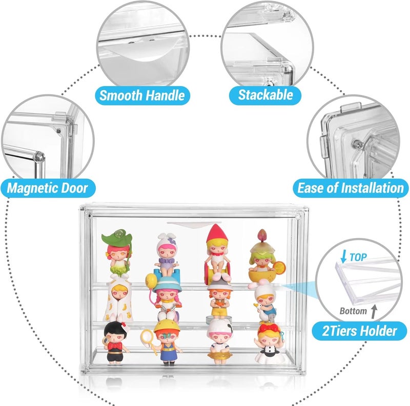 Cutora Clear Acrylic Display Case, 3 Tier Acrylic Blind Box for Figures, Dustproof Storage Organizer with Magnetic Door for Action Figures, Stackable Collectibiles Showcase for Doll Toy Car Model - Image 4